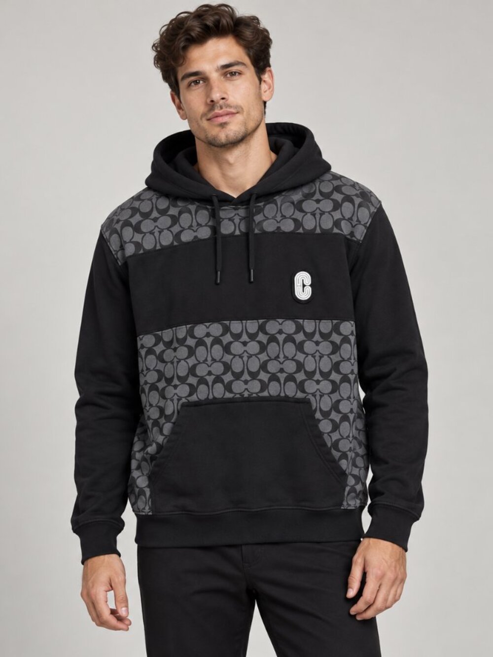 Coach Black & Gray Logo-Panel Hooded Sweatshirt
